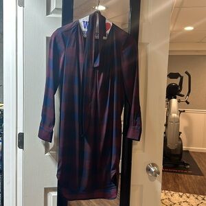 Wine/Burgundy and blue shirt dress with tie waist